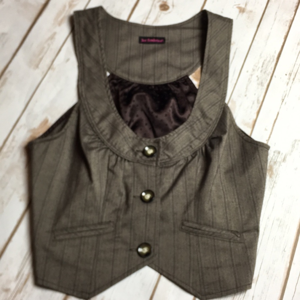 Metallic Gray Brown Button Up Vest Womens Size S